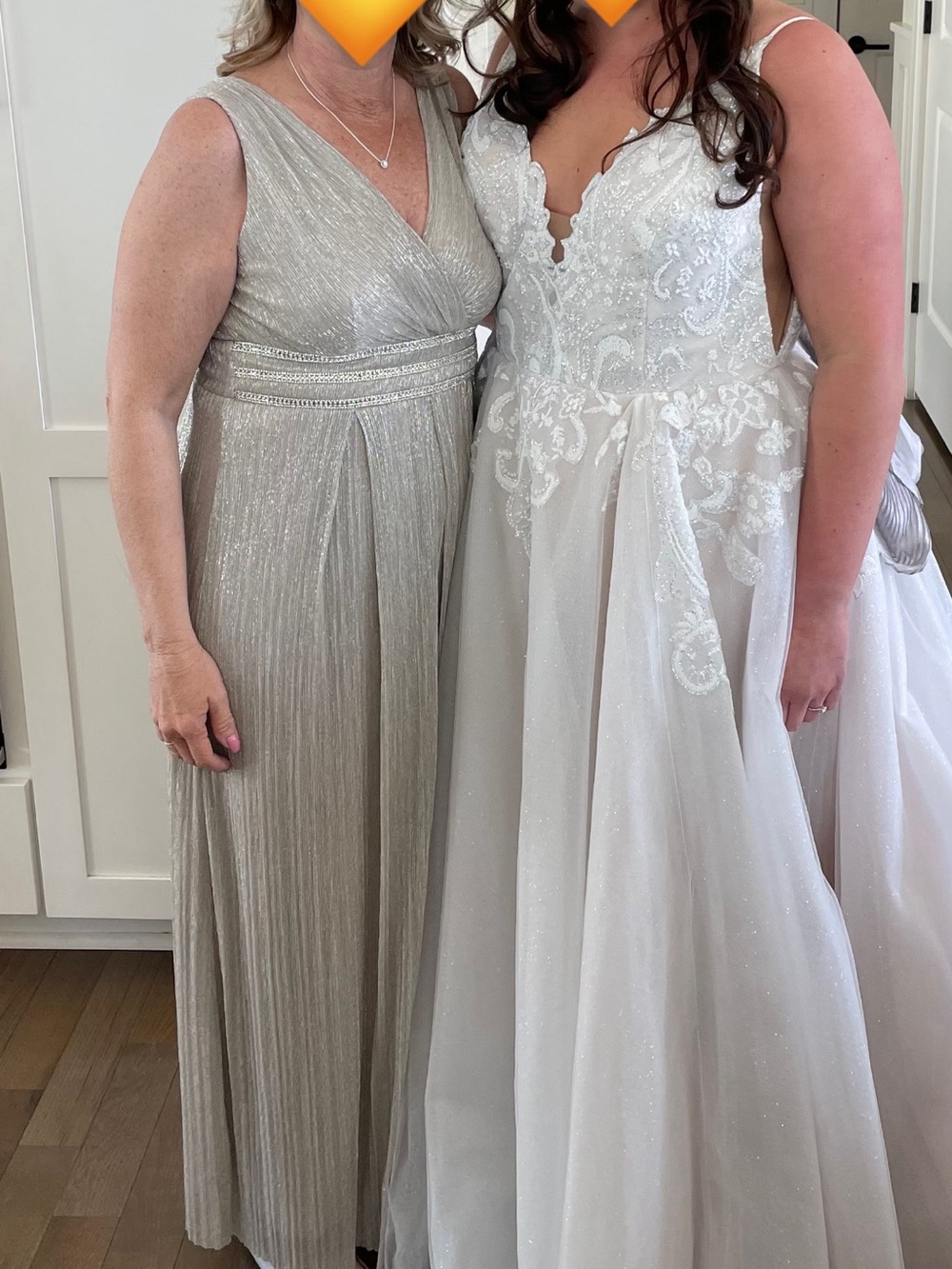 R&M Richards Silver Metallic Evening Dress